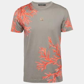 Pre Owned Dolce & Gabbana Grey Coral Print Cotton Crew Neck T-Shirt L