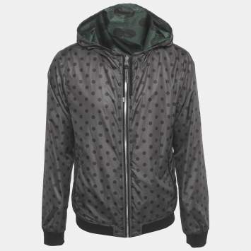 Pre Owned Dolce & Gabbana Green Polka Dot Print Synthetic Reversible Zip-Up Jacket XL