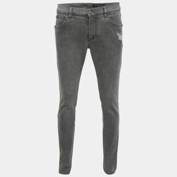 Pre Owned Dolce & Gabbana Grey Washed Denim Slim Fit Jeans M
