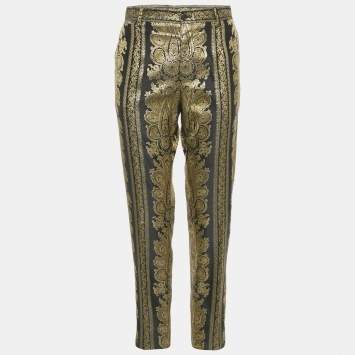 Pre Owned Dolce & Gabbana Black /Gold Jacquard Trousers M 