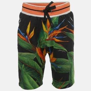 Pre Owned Dolce & Gabbana Black Tropical Print Cotton Knit Shorts M