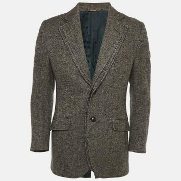 Pre Owned Dolce & Gabbana Brown Patterned Wool Single Breasted Blazer S
