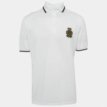 Pre Owned Dolce & Gabbana White Cotton Applique Polo T-Shirt L