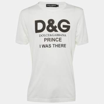 Pre Owned Dolce & Gabbana White Prince I Was There Print Cotton Crew Neck T-Shirt L
