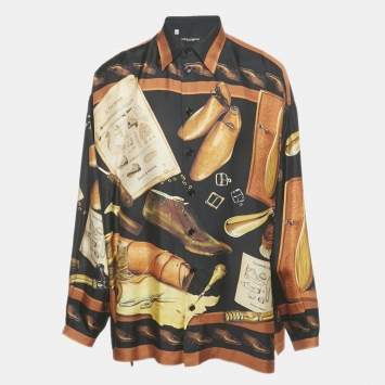 Pre Owned Dolce & Gabbana Brown/Black Printed Silk Shirt XXL