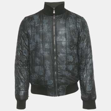 Pre Owned Dolce & Gabbana Black Printed Synthetic & Cotton Knit Bomber Jacket XS
