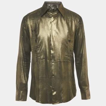 Pre Owned Dolce & Gabbana Gold Metallic Lamé Long Sleeve Shirt L
