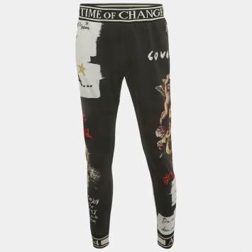 Pre Owned Dolce & Gabbana Black Printed Cotton Jogger Pants L