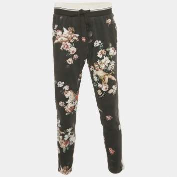 Pre Owned Dolce & Gabbana Black Floral Print Cotton Jogger Pants M
