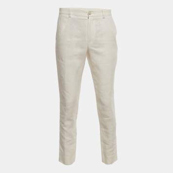 Pre Owned Dolce & Gabbana White Linen Trousers L