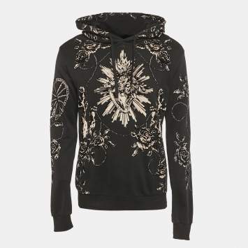 مملوكة مسبقًا Dolce & Gabbana Black Floral Flocked Cotton Hoodie M