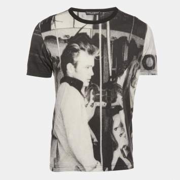 Pre Owned Dolce & Gabbana Black Graphic Print Cotton T-Shirt L