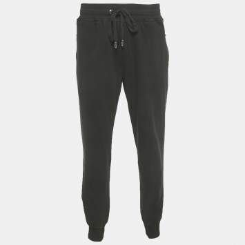 Pre Owned Dolce & Gabbana Black Cotton Logo Plaque Detail Jogger 4XL 