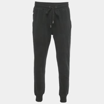 Pre Owned Dolce & Gabbana Black Cotton Logo Plaque Detail Joggers 3XL