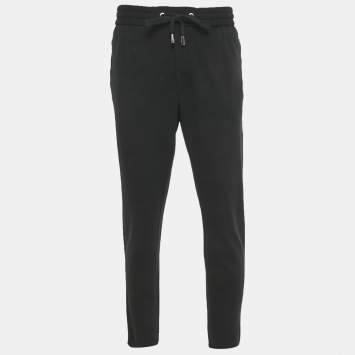 Pre Owned Dolce & Gabbana Black Logo Embroidered Knit Drawstring Trousers XXXL