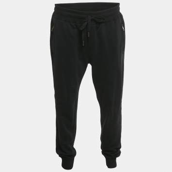 Pre Owned Dolce & Gabbana Black Logo Plaque Cotton Sweatpants 4XL