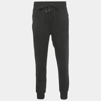 Pre Owned Dolce & Gabbana Black Cotton Logo Plaque Sweatpants 4XL