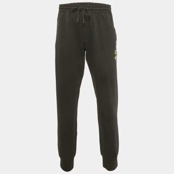 Pre Owned Dolce & Gabbana Black Crown Embroidered Cotton Jogger Pants XXXL