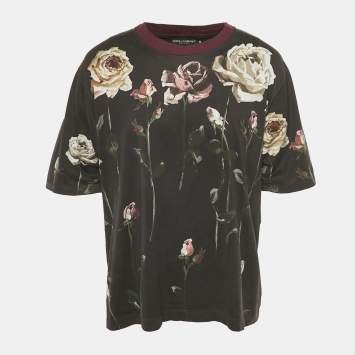 Pre Owned Dolce & Gabbana Black Floral Print Jersey T-Shirt M