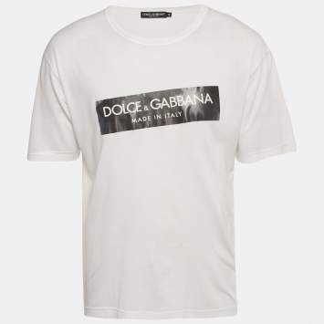 Pre Owned Dolce & Gabbana White Logo Print Jersey Crewneck T-Shirt S