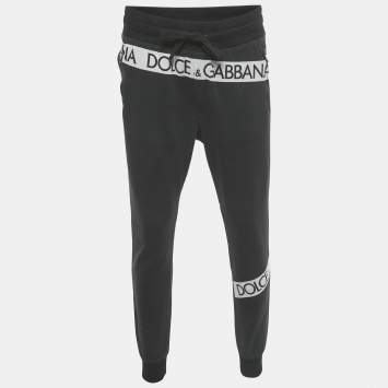 Pre Owned Dolce & Gabbana Black Logo Print Cotton Jogger Pants XL