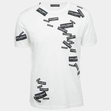 مملوكة مسبقًا  Dolce & Gabbana White Cotton Label Embroidered Short Sleeve T-Shirt L