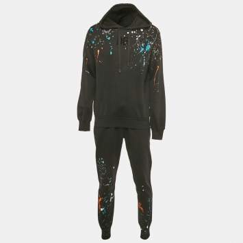 مملوكة مسبقًا بدلة رياضية قطنية بطبعة تنقيط سوداء دولتشي أند غابانا مقاس وسط (ميديم)