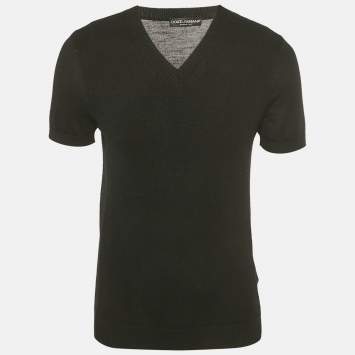 مملوكة مسبقًا Dolce & Gabbana Black Rib Knit V-Neck Pullover M