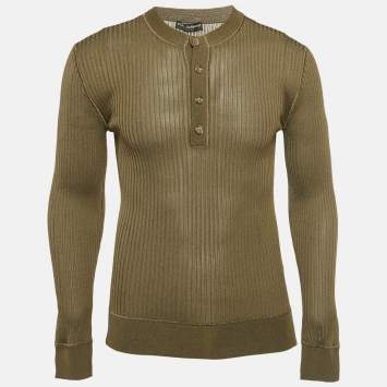 مملوكة مسبقًا Dolce & Gabbana Olive Green Rib Knit Jumper M