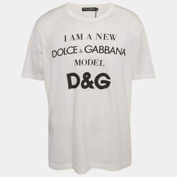 مملوكة مسبقًا Dolce & Gabbana White Logo Model printed Cotton Knit T-Shirt 3XL