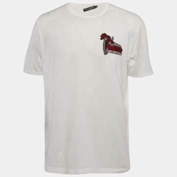مملوكة مسبقًا Dolce & Gabbana White Cotton Knit Applique Detail T-Shirt 4XL