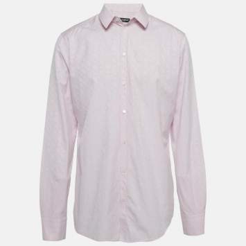 مملوكة مسبقًا قميص دولتشي أند غابانا جاكار شعار زهري قطن ملائم ذهبي مقاس ثلاثة إكس لارج