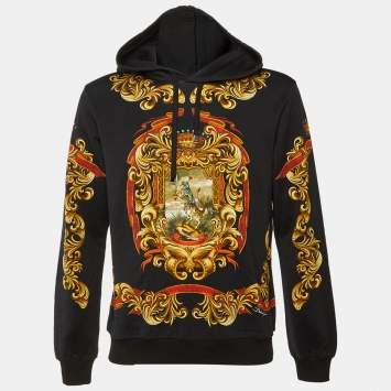 مملوكة مسبقًا Dolce & Gabbana Black Printed Cotton Hooded Sweatshirt  M