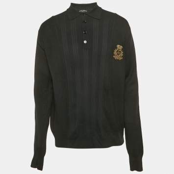 مملوكة مسبقًا Dolce & Gabbana Black Knit Applique Detail Oversized T-Shirt S