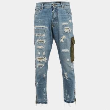 مملوكة مسبقًا Dolce & Gabbana Blue Denim Distressed Cropped Jeans M/Waist 34"