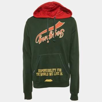 Pre Owned Dolce & Gabbana Green Printed Cotton Distressed Hoodie L