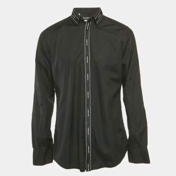 Pre Owned Dolce & Gabbana Black Cotton Logo Tape Detail Shirt L