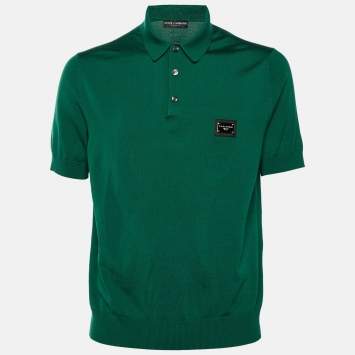Pre Owned Dolce & Gabbana Green Wool Knit Polo T-Shirt L