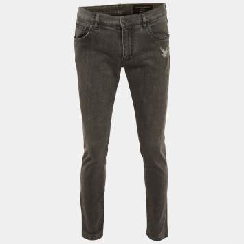 Pre Owned Dolce & Gabbana Grey Denim Slim Fit Jeans M/Waist 33"