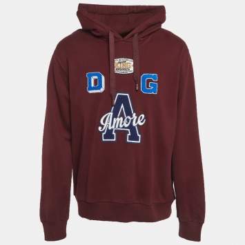 Pre Owned Dolce & Gabbana Burgundy Jersey A Amore Hoodie XXL