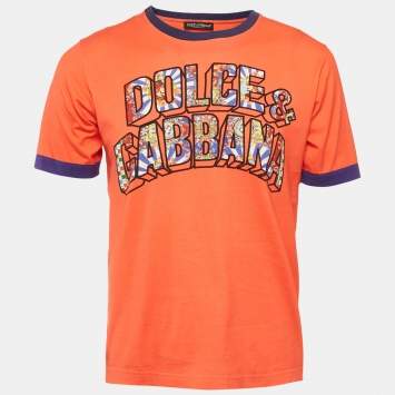 Pre Owned Dolce & Gabbana Red/Blue Jersey Crociata T-Shirt S