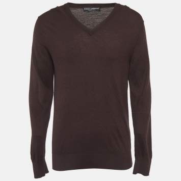 Pre Owned Dolce & Gabbana Burgundy Wool Knit V-Neck Sweater XXL