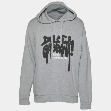 مملوكة مسبقًا Dolce & Gabbana Grey Graffiti Logo Print Jersey Hoodie M