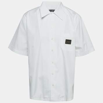 Pre Owned قميص دولتشي آند غابانا أبيض قطن بأكمام قصيرة مقاس كبير جدًا جدًا جدًا