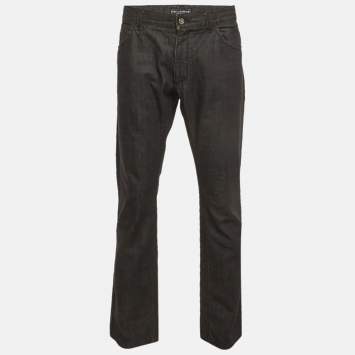 Pre Owned بنطلون جينز دولتشي أند غابانا دينم أسود قصة مستقيمة مقاس كبير جدًا - إكسترا لارج الخصر 37"