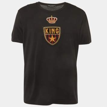 Pre Owned Dolce & Gabbana Black Jersey Crest Applique T-Shirt XL