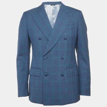 Pre Owned Dolce & Gabbana Blue Check Pattern Double Breasted Blazer M