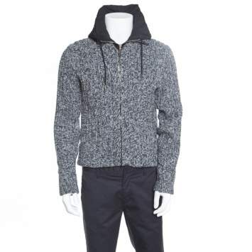 Pre Owned Dolce & Gabbana Grey Melange Wool Quilted Vest Underlay Zip Front Hooded Jacket S