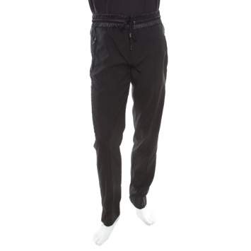 Pre Owned Dolce & Gabbana Black Wool Drawstring Detail Track Pants S