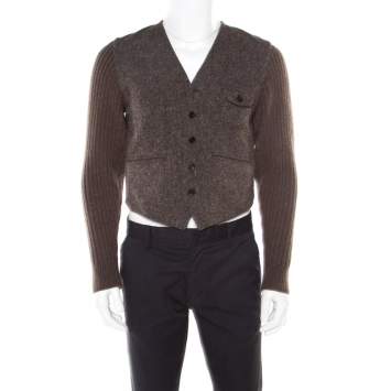 Pre Owned Dolce & Gabbana Brown Cotton Wool Tweed Waistcoat Blazer S